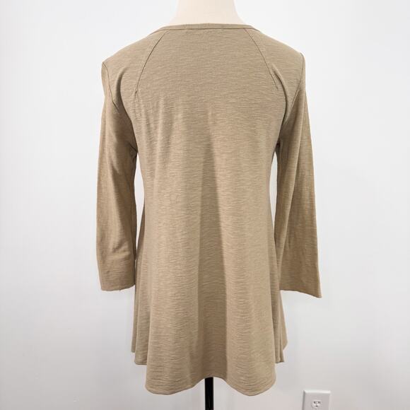 Cut Loose Tunic Top Tan Linen Blend Tee Lagenlook Minimalist Casual Size S - Picture 4 of 6